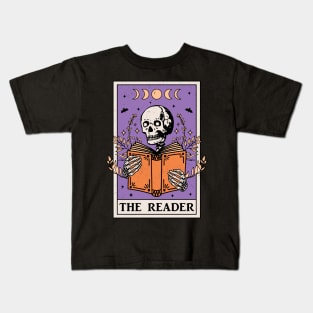 The Reader Tarot Card Skeleton Reading Book Bookish Kids T-Shirt